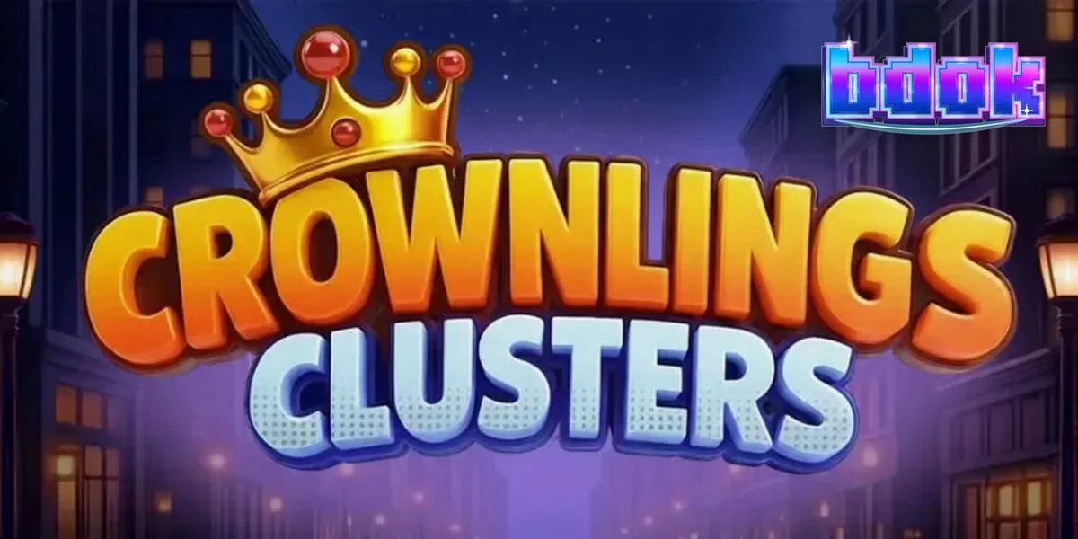 Crownlings Clusters mobile slot interface showing neon blob characters on a 5x5 grid